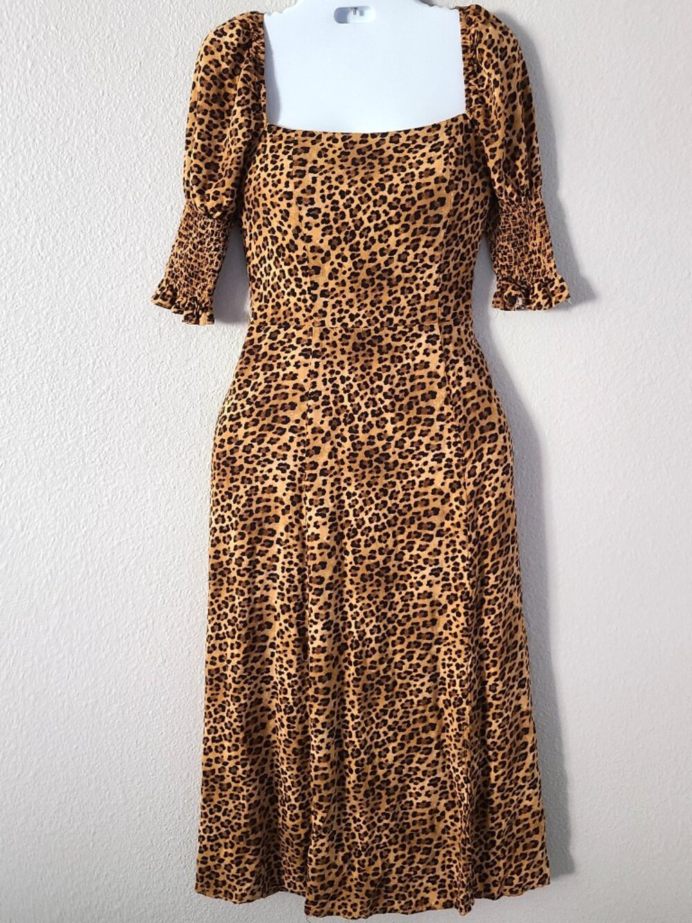 Blue Rain Leopard Print Square Neck Midi Dress Brown and Black Women's Size XXS